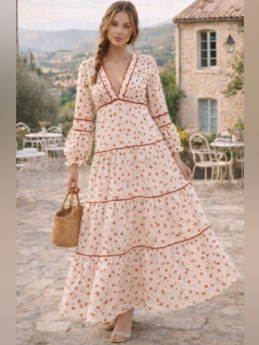 Nasty Gal Tiered Ditsy Floral Maxi Dress Cottagecore Festival Western Romantic